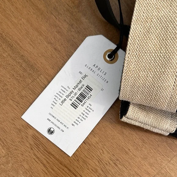 NWT Apolis + Little Bipsy Black Canvas Market Bag - Picture 8 of 11